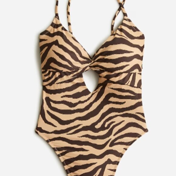 J. Crew Front-Twist One-Piece Swimsuit Animal Print Zebra Plus Size 24 NWT - Picture 1 of 7
